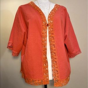 LACE TRIMMED OPEN FRONT CARDIGAN